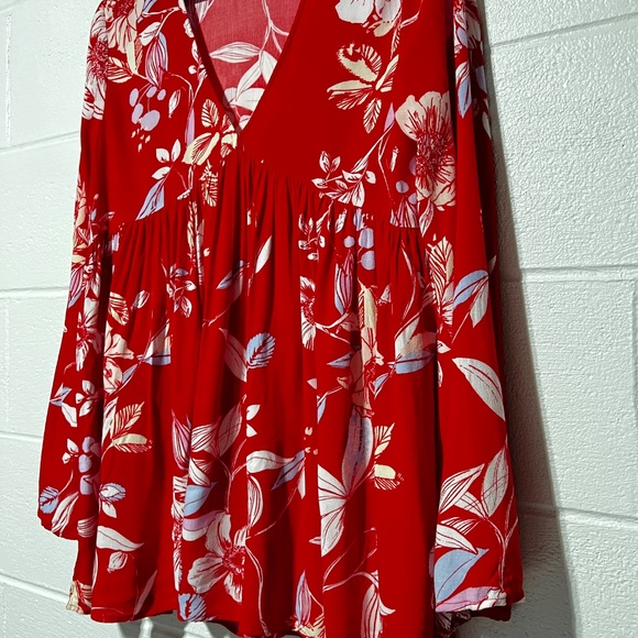 Free People Bella Tunic Women Small Floral Print Empire Waist Long Fluted Sleeve - Picture 7 of 14
